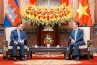 សម្តេចធិបតី ហ៊ុន ម៉ាណែត ជួបសម្តែងការគួរសមជាមួយ ឯកឧត្តម វ៉ វ៉ាន់ធឿង ប្រធានរដ្ឋវៀតណាម នៅរដ្ឋធានីហាណូយ