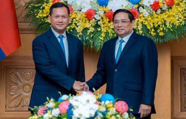 សម្តេចធិបតី ហ៊ុន ម៉ាណែត ជួបពិភាក្សាការងារទ្វេភាគី ជាមួយនាយករដ្ឋមន្ត្រីវៀតណាម ក្នុងឱកាសនៃដំណើរបំពេញទស្សនកិច្ចផ្លូវការ នៅរដ្ឋធានីហាណូយ